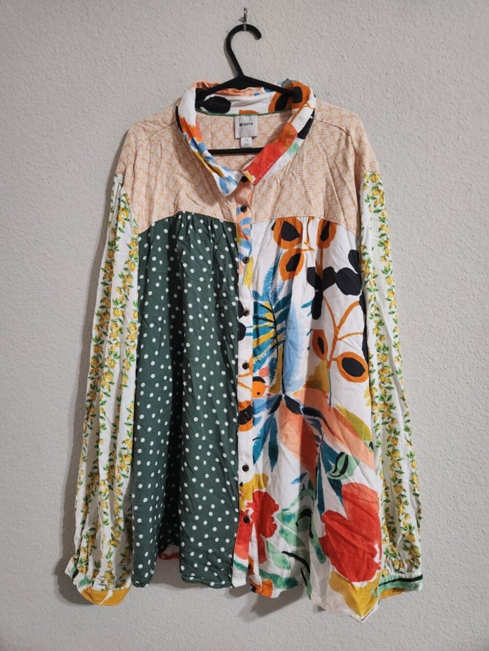 Maeve Anthropologie Paz Multicolor Floral Dots Patchwork Print Button up NWOT 3X